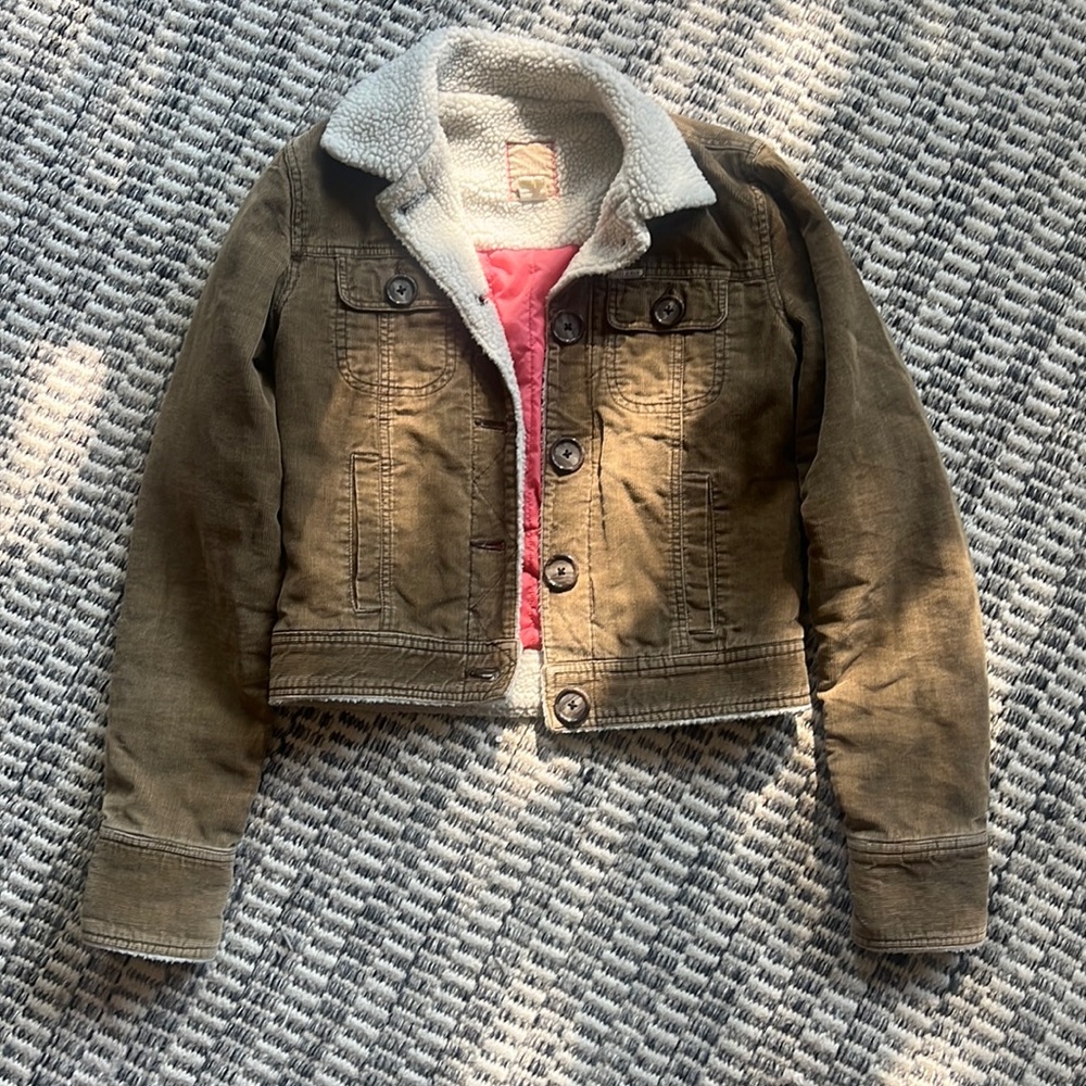 Juniors Hollister Carmel Brown Corderoy/Sherling Jacket (S) with pink lining